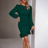 Women's long -sleeved puffs sexy short skirt elegant wedding guest dress cocktail party lotus leaf edge party dresses